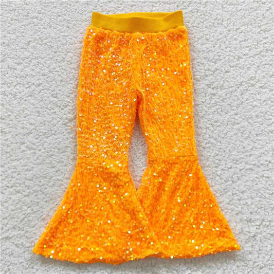 USA Shop Baby Girls Kids Orange Sequins Bell Bottom Pants Clothes