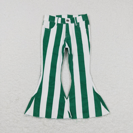 USA Shop Baby Girls Kids Green Stripes Denim Bell Bottoms Pants Jeans Clothes