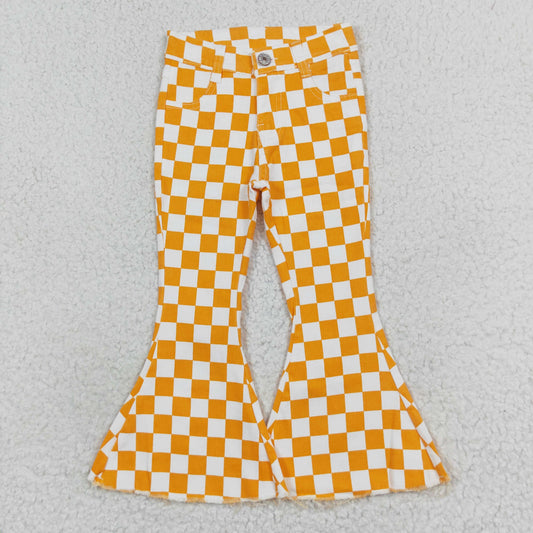 USA Shop Baby Girls Kids Orange Checkered Denim Bell Pants Jeans Clothes