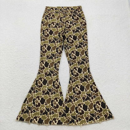 USA Shop Adult Women Ducks Green Camo Denim Bell Bottoms Pants Jeans Clothes