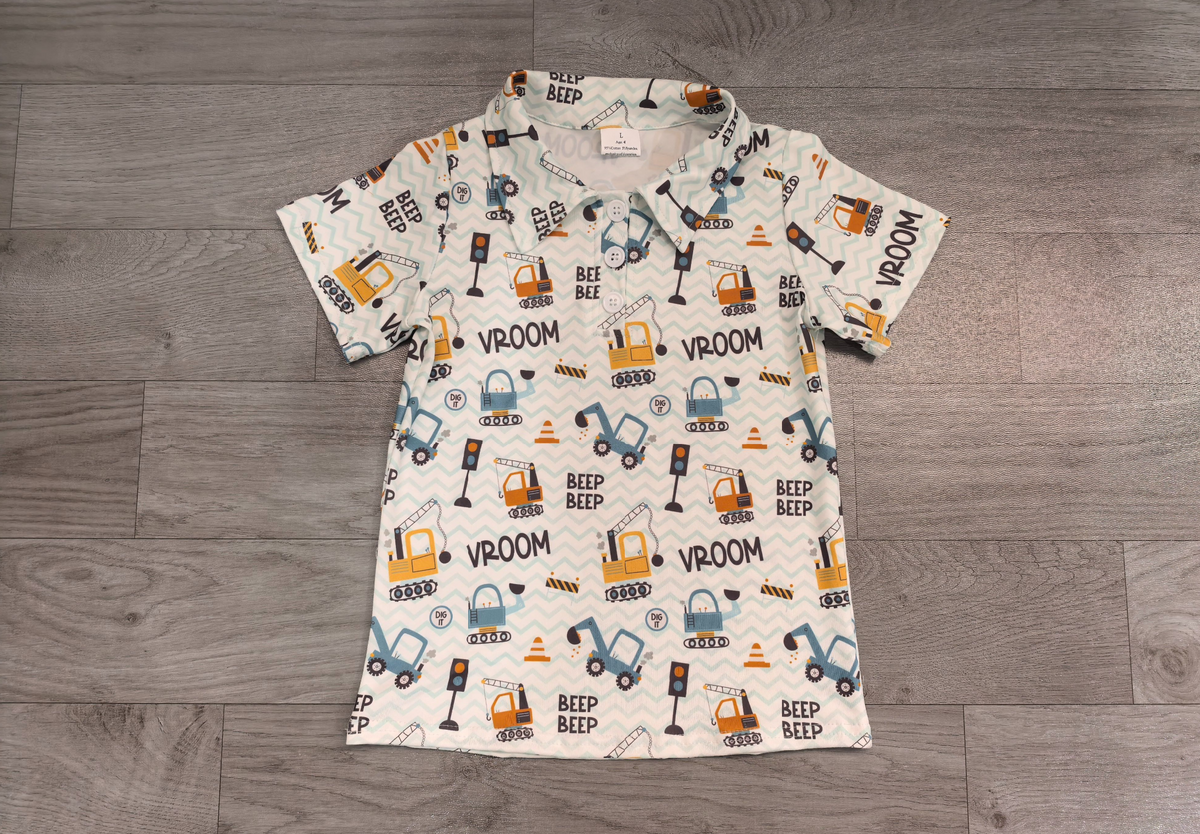 No moq Preorder Baby Boys Toddler Short Sleeves Construction Polo Shirt Tops