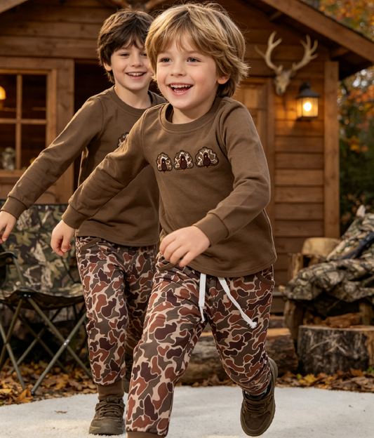 Baby Boys Kids Embroidery turkey Shirt Pockets Camo Pants Fall Set Clothes