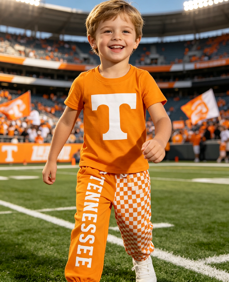 Baby Boys Kids Short Sleeves Orange Cotton Shirt Checked Pockets Pants Team Set Clothes