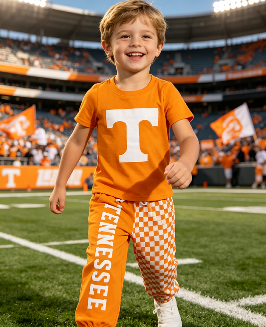 Baby Boys Kids Short Sleeves Orange Cotton Shirt Checked Pockets Pants Team Set Clothes