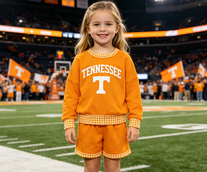 Baby Girls Kids Long Sleeves Orange Shirt Shorts Cotton Set Team Clothes