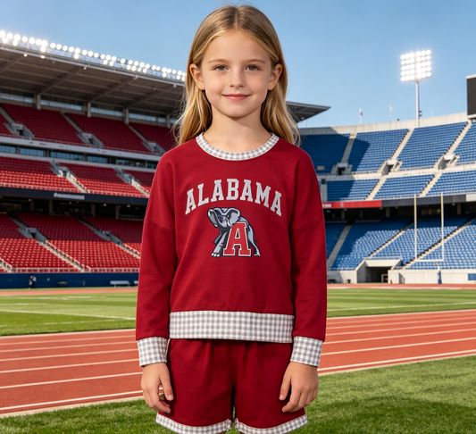 Baby Girls Kids Long Sleeves Red Shirt Shorts Elephant Cotton Set Team Clothes