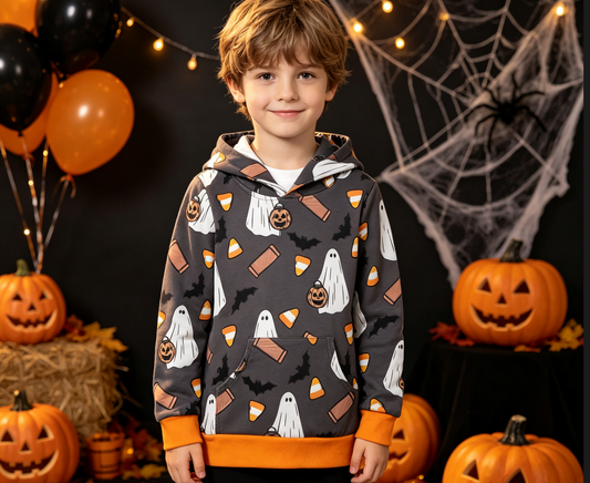 Toddler Kids Ghosts Pumpkins Halloween Pocket Hoodie Pullover Zipper Shirt Clothes