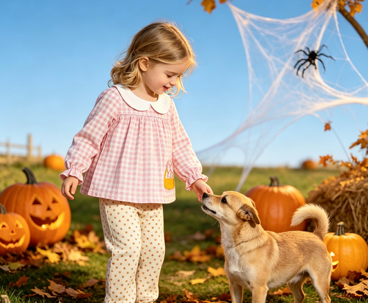 Baby Girls Kids Pink Plaid Bows Candy Tunic Pants Embroidery Set Halloween Clothes