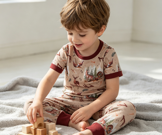 Baby Boys Kids Short Sleeves Deer turkey Shirt Pants Pajamas Hunting Set