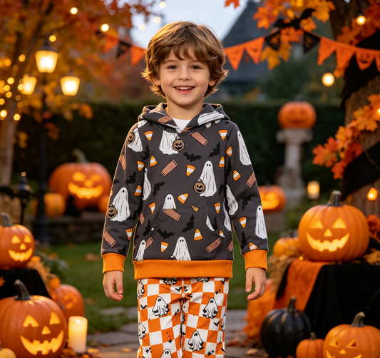 Baby Boys Kids Long Sleeves Ghosts Pumpkins Hoodie Shirt Pockets Pants Set Halloween Clothes