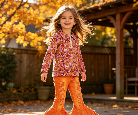 Baby Girls Long Sleeves Flower Zipper Shirt Jeans Denim Pants Set Clothes