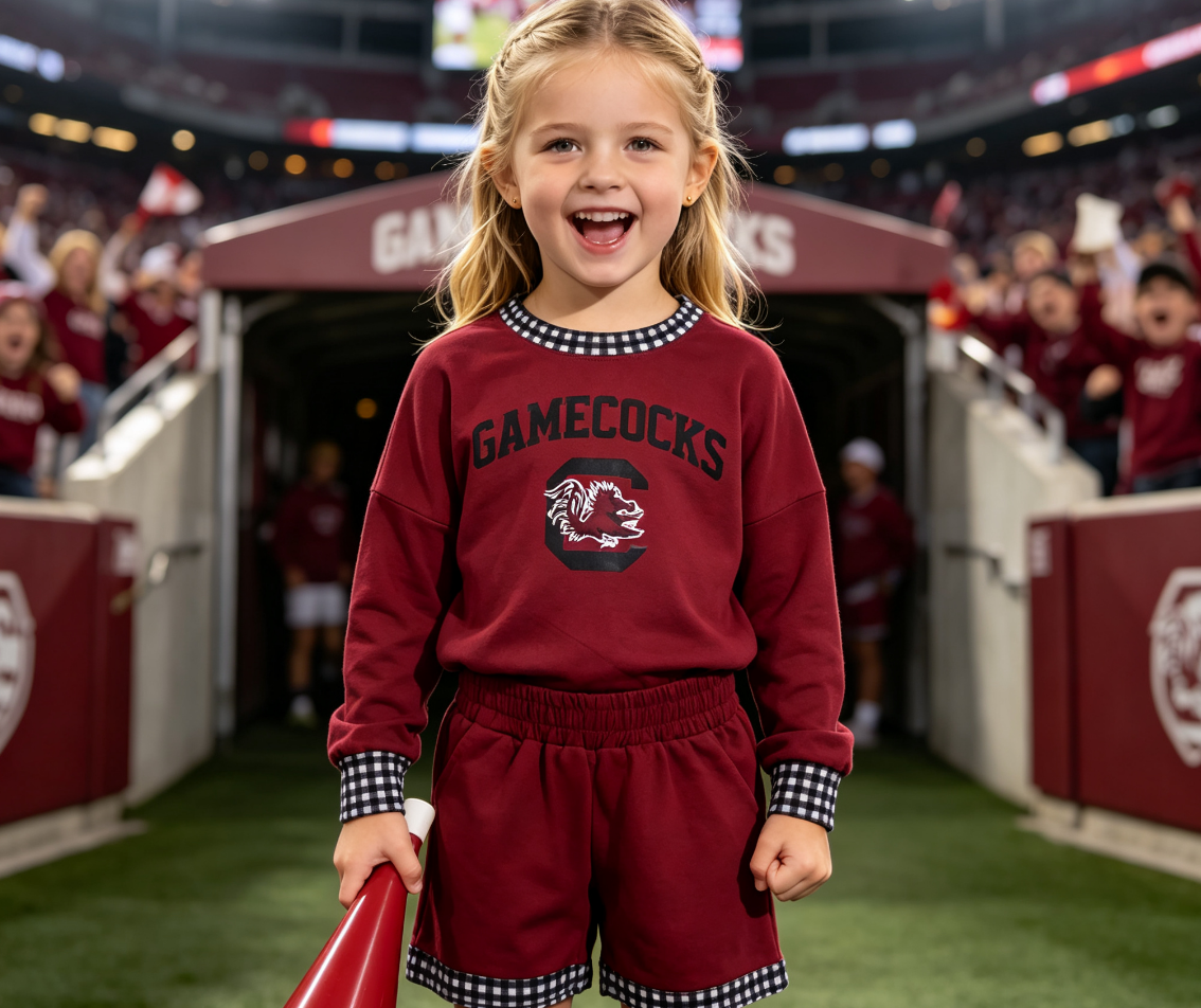 Baby Girls Kids Long Sleeves Chicken Shirt Shorts Red Cotton Set Team Clothes