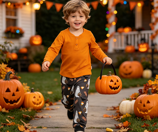 Baby Boys Kids Long Sleeves Orange Shirt Pumpkins Ghosts Halloween Pants Set Clothes