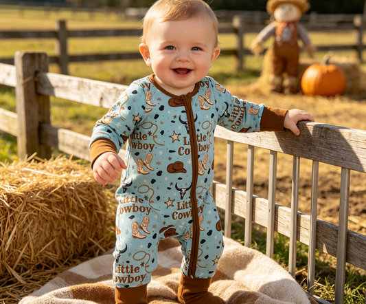 Baby Boys Kids Long Sleeves Western Little Cowboy Zipper Footie Sleeper Romper