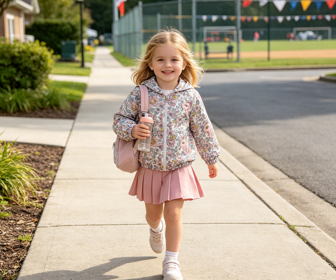 Baby Girls Kids Long Sleeves Flower Hoodie Zipper Tops Pink Skirt Shorts Set Clothes