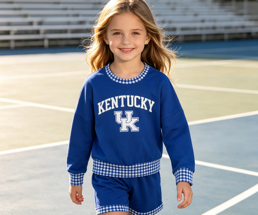 Baby Girls Kids Long Sleeves Blue Shirt Shorts Cotton Set Team Clothes