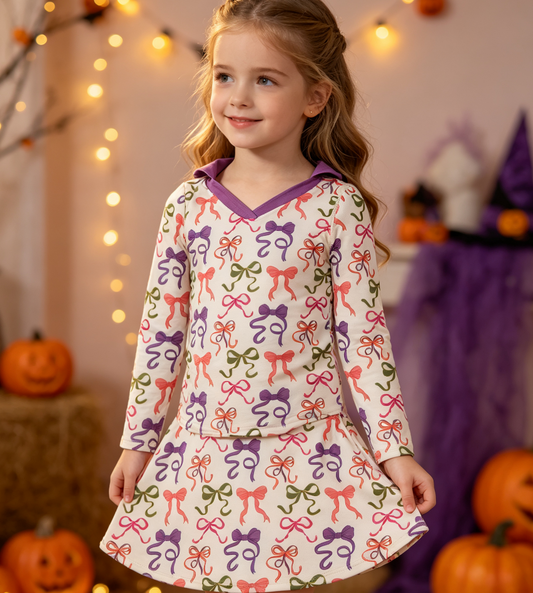Baby Girls Kids Bows Halloween Pullover Skirt Shorts Yoga Active Set Clothes