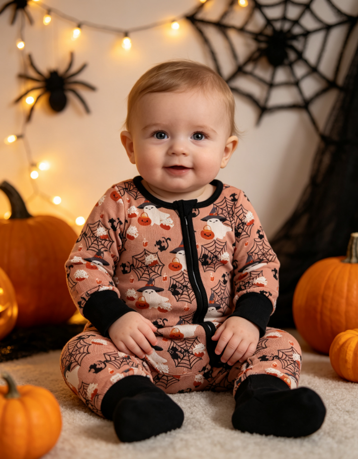 Baby Boys Infant Ghosts Halloween Zipper Footie Sleeper Romper Clothes