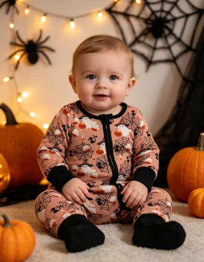 Baby Boys Infant Ghosts Halloween Zipper Footie Sleeper Romper Clothes