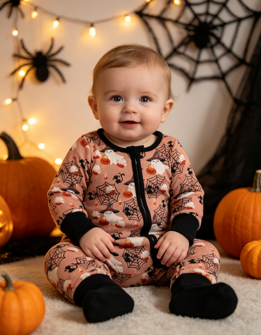 Baby Boys Infant Ghosts Halloween Zipper Footie Sleeper Romper Clothes