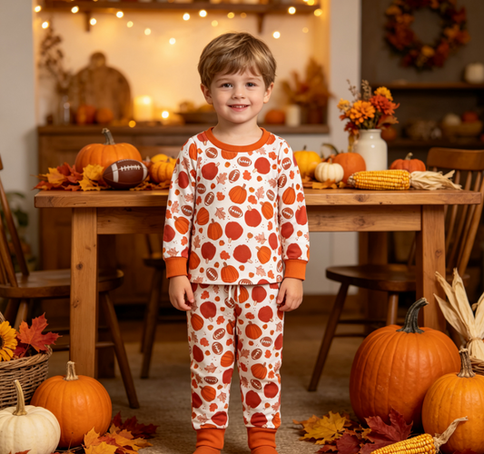 Baby Boys Kids Long Sleeves turkey Football Shirt Pockets Pants Set Fall Clothes
