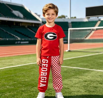 Baby Boys Kids Short Sleeves Cotton Shirt Checked Pockets Pants G Set Team Clothes