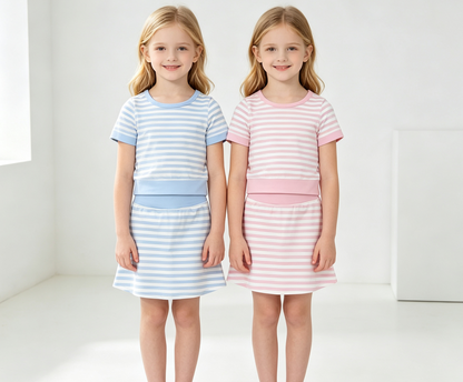 Sibling Baby Girls Kids Short Sleeves Shirt Stripes Skirts Shorts Sets Yoga Active Clothes