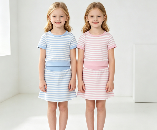 Sibling Baby Girls Kids Short Sleeves Shirt Stripes Skirts Shorts Sets Yoga Active Clothes