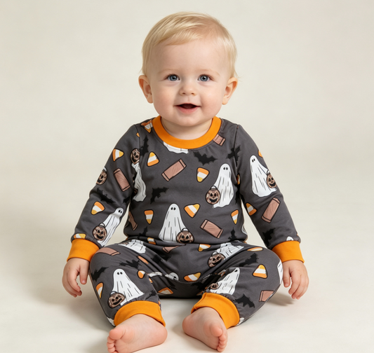 Baby Boys Infant Long Sleeves Halloween Ghosts Pumpkins Romper Clothes