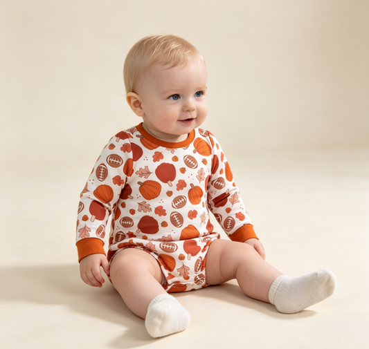 Baby Boys Infant Long Sleeves turkey Football Fall Bubble Romper Clothes