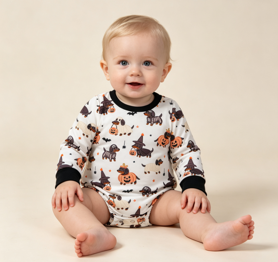 Baby Boys Infant Halloween Dogs Pumpkins Bubble Romper Clothes