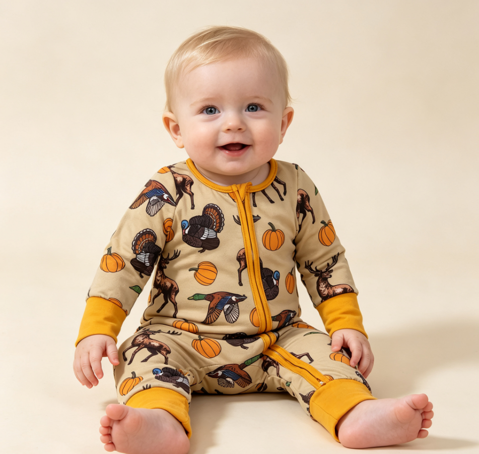 Baby Boys Infant Ducks Pumpkins Fall Zipper Footie Sleeper Romper Clothes