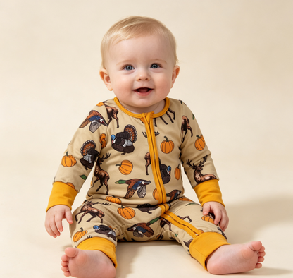 Baby Boys Infant Ducks Pumpkins Fall Zipper Footie Sleeper Romper Clothes