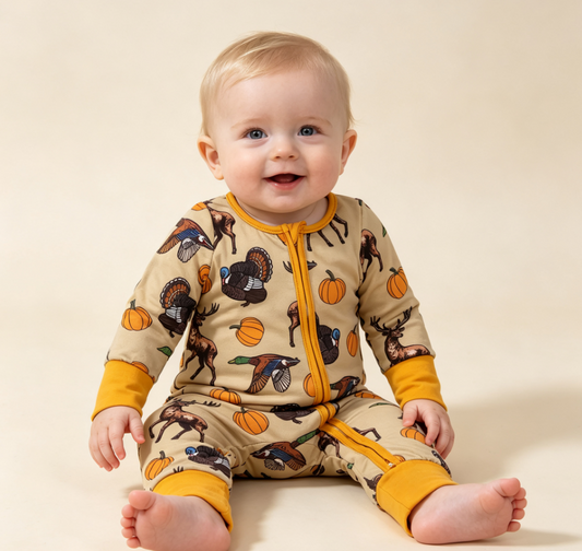Baby Boys Infant Ducks Pumpkins Fall Zipper Footie Sleeper Romper Clothes