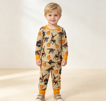 Baby Boys Kids Pumpkins turkey Ducks Deer Shirt Pants Set Pajamas Fall Clothes