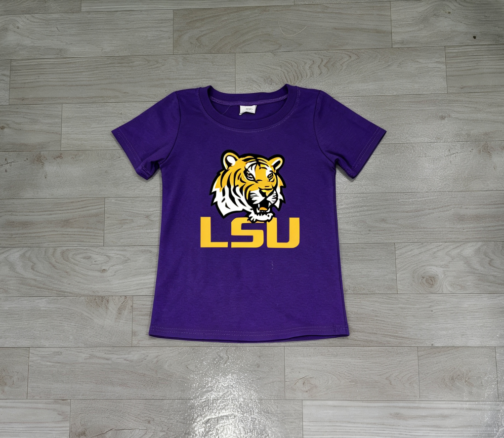 No moq Preorder Baby Boy Kids Purple Short Sleeves Tiger Shirt Team Clothes