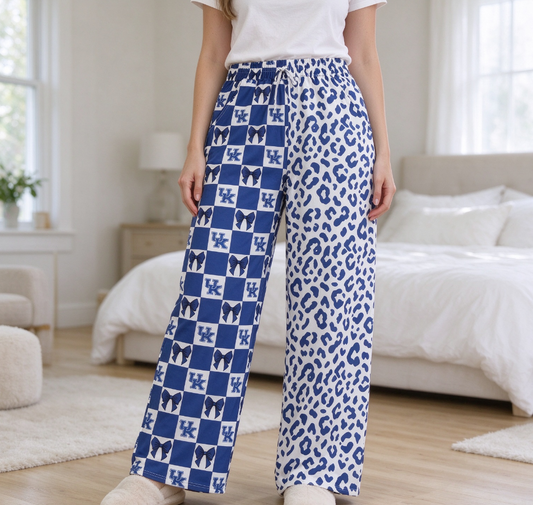 Adult Women Bows Blue Leopard Pockets Pants Bottoms Team Clothes
