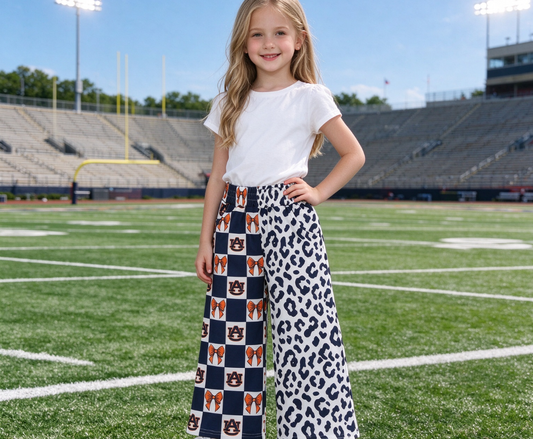 Baby Girls Kids Bows Navy Leopard Pants Bottoms Team Clothes