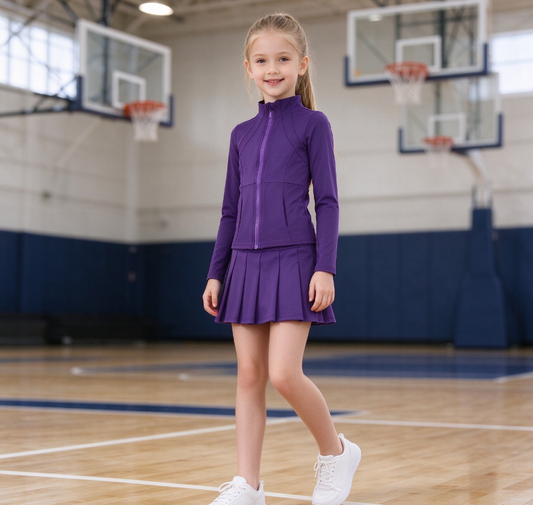 Baby Girls Kids Long Sleeves Zipper Cardigan Skirt Shorts Purple Set Yoga Active Clothes