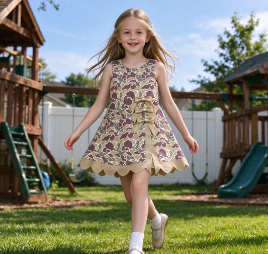 Baby Girls Kids Sleeveless Camo Bows Shorts Scallop Dress Yoga Active Clothes
