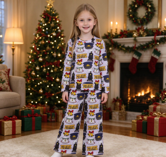 Baby Girls Kids Long Sleeves Cups Bows Shirt Pockets Pants Christmas Set Clothes