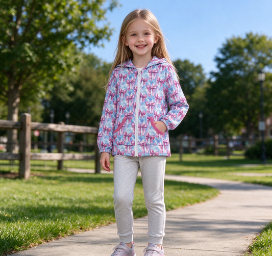 Baby Girls Kids Long Sleeves Bows Pockets Hoodie Zipper Shirt Tops Yoga Clothes