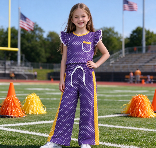 Baby Girls Kids Short Sleeves Dot‌s Tops Pants Purple Set Team Clothes