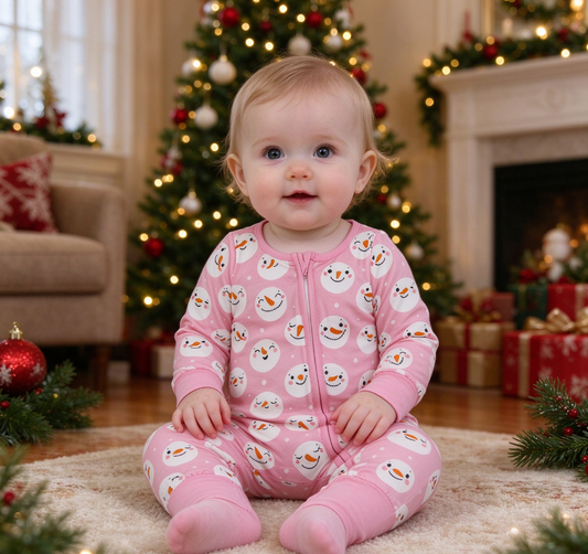 Baby Girls Kids Long Sleeves Christmas Zipper Sleeper Footie Romper Pink Clothes