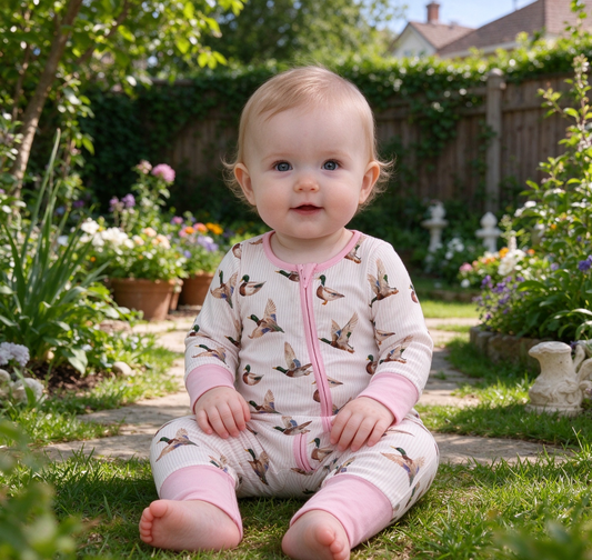 Baby Kids Infant Long Sleeves Ducks Pink Stripes Zipper Footie Sleeper Romper Clothes
