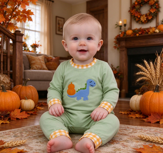 Baby Boy Infant Embroidery Pumpkins Dinosaur Thanksgiving Romper Clothes