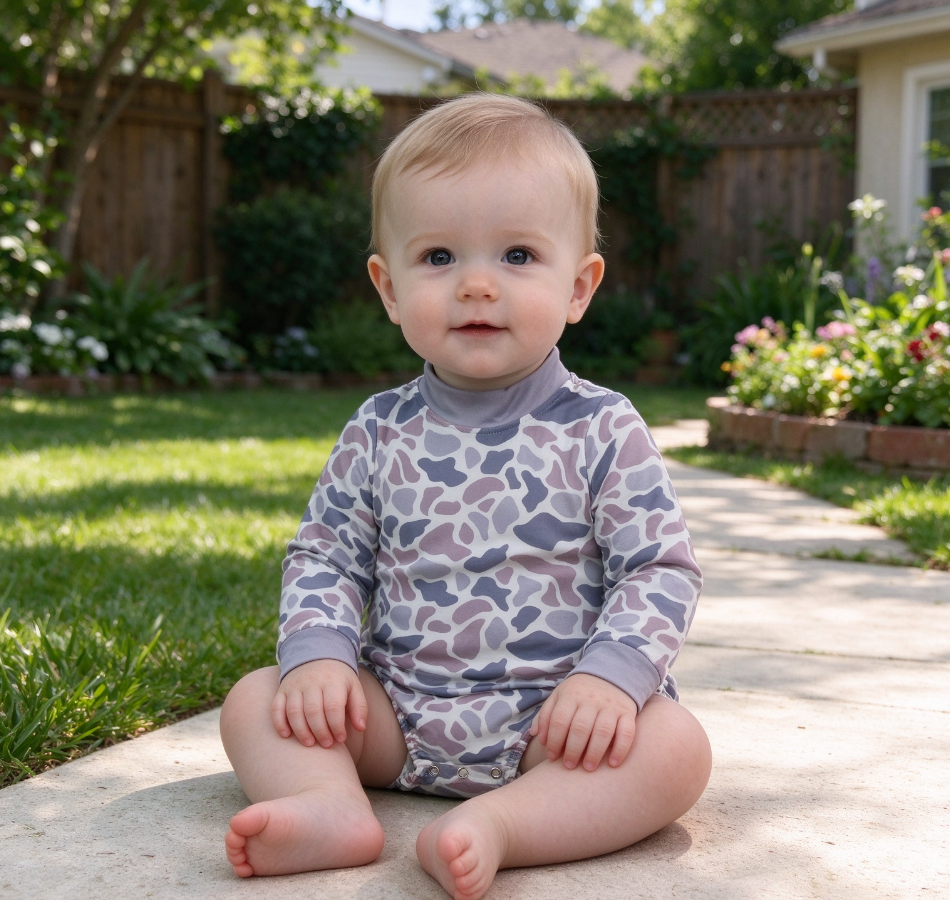 Baby Boys Infant Long Sleeves Grey Camo Bubble Romper Clothes
