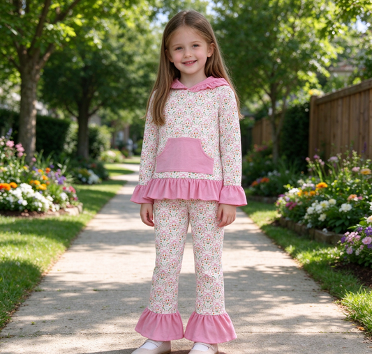 Baby Girls Kids Long Sleeves Pocket Hoodie Pullover Bows Pants Set Clothes