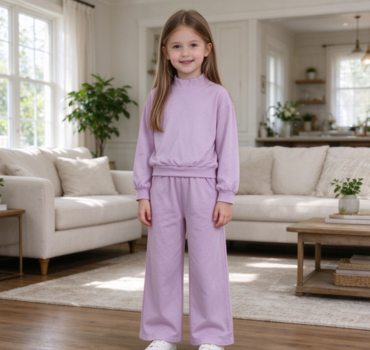 Baby Girl Kids Long Sleeves Purple Shirt Pockets Pants Set Pajamas Clothes