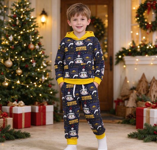 Baby Boys Kids Cups Hoodie Pullover Pockets Pants Christmas Set Clothes